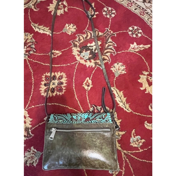 Patricia Nash Tooled Leather Crossbody Bag Turquoise Floral Western Boho - Picture 8 of 12